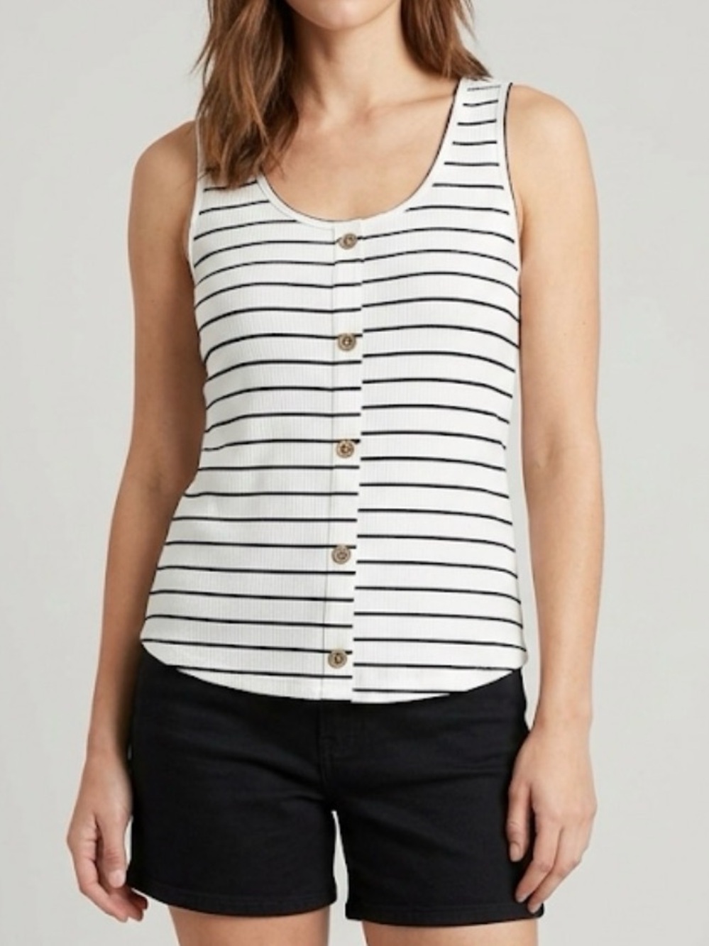 Pink Clover Striped Button Front Tank Top Soft Knit Sleeveless Y2K White/Black S
